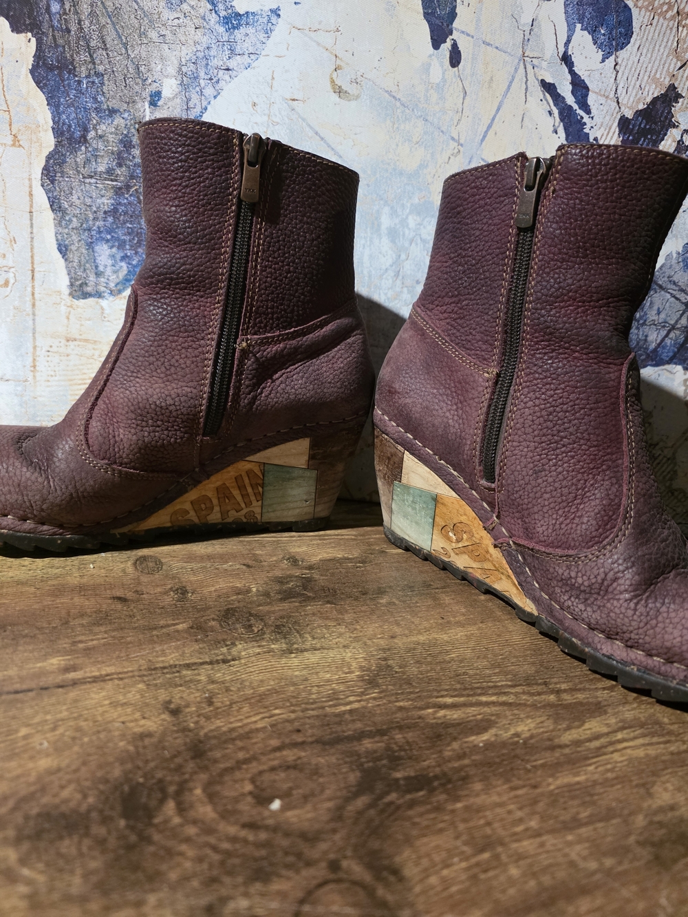 Womens Art Company Purple Distressed Leather Ankle Boots Boho Wedge Heel - Picture 7 of 14